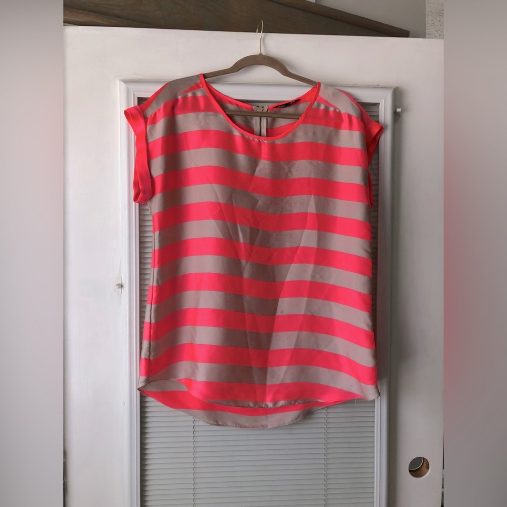 Coral and tan silk shirt